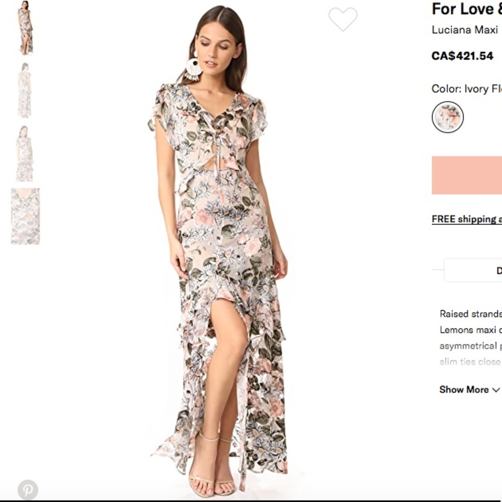 For Love & Lemons silk hi-lo maxi dress L